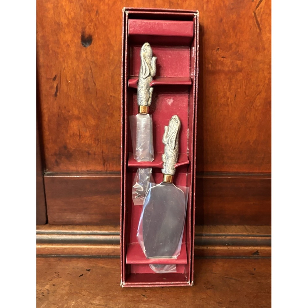 Arthur Court Bunny Rabbit Cheese Knife & Spreader‎ Set New in Box Aluminum